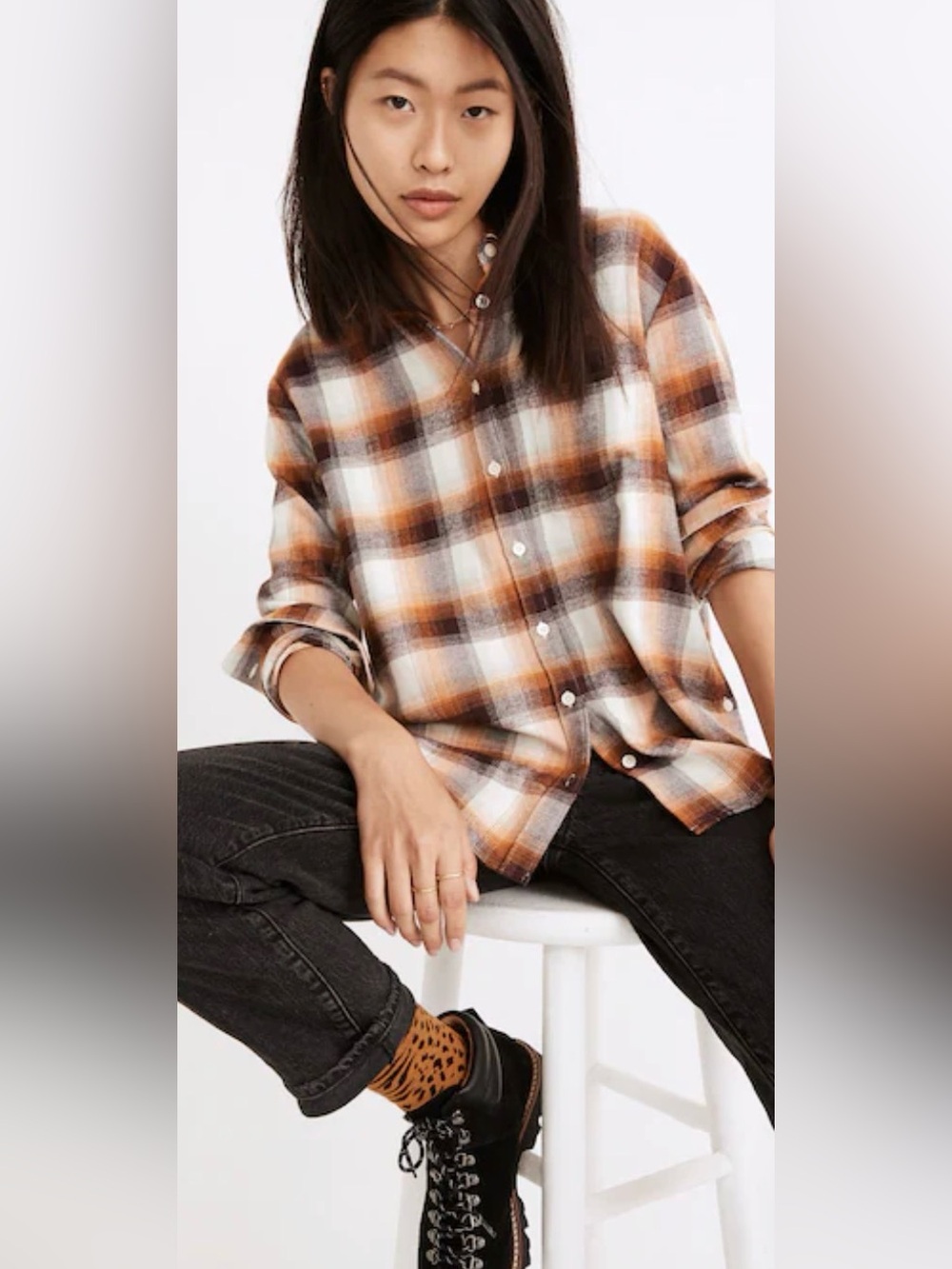Madewell Plaid Button-Down Shirt in Brown and White
